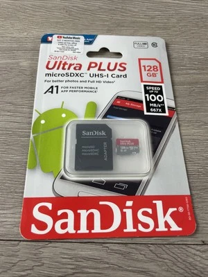 Tarjeta SanDisk Ultra PLUS 128GB microSDXC UHS-I con adaptador - 150MB/s (E10028841) Foto 1 de 3