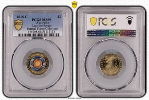Australia 2018 C Mintmark Eternal Flame $2 Coloured Coin PCGS MS69 #1138 - Picture 1 of 1
