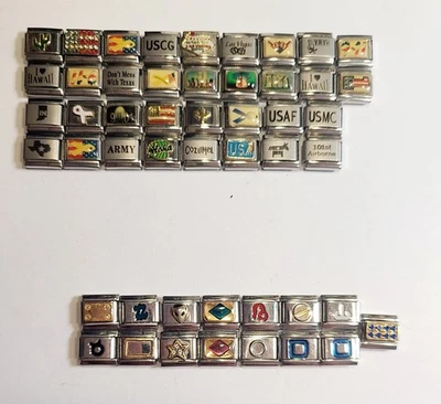 49 шт. Лот Военных Штатов США/Разное Итальянский Браслет с Подвесками Звенья Наиболее Подписанные - Изображение 1 из 4