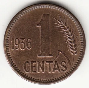 LITHUANIA KM#79. 1 CENTAS 1936. XF. Bronze State Coinage - Picture 1 of 2