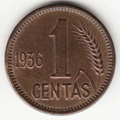 LITHUANIA KM#79. 1 CENTAS 1936. XF. Bronze State Coinage - Image 1 of 2