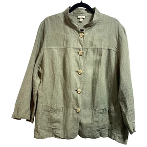 Giacca donna Cherokee 100% lino verde con bottoni manica 3/4 taglia XXL - Foto 1 di 6