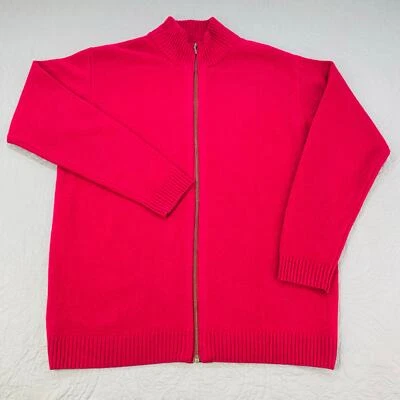 Suéter WoolOvers Para Hombre Mediano Rosa Rojo Cremallera Completa Cuello Simulado Tejido Lana Clásico Foto 1 de 4