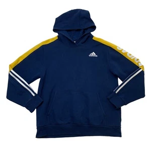Adidas Hoodie Youth Boy XL Extra Large Navy Blue Spellout Sleeve Logo Sweatshirt - Picture 1 of 9