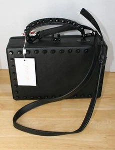 NEU! Nasty Gal Damen Boxx Xl Nieten Umhängetasche Vegan Leder ~ Jet Black - Bild 1 von 15