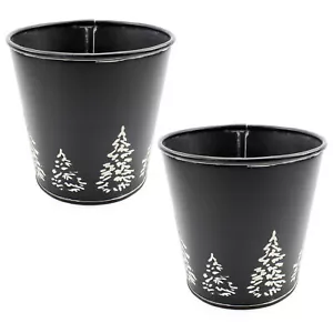 Mini Secchi per Albero di Natale Nero 2pz, Albero in Metallo Goffrato - Foto 1 di 8