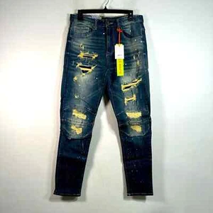 Smoke Rise DNM Co Distressed Lazy Fit Jean, Men's Size 32/32 - Blue/Multi - Picture 1 of 12