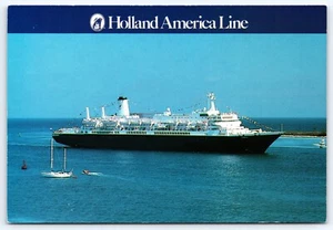 Barco de Pasajeros NUEVO AMSTERDAM, HOLLAND AMERICA Línea Naval Cubierta Postal De Colección - Imagen 1 de 2