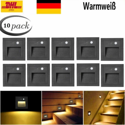 10 LED Wandeinbaustrahler Treppenlicht Stufenlicht mit Bewegungsmelder warmweiß - Bild 1 von 4
