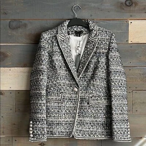 $289 House of harlow 1960 Midnight Boucle Tweed Blazer Size S Blue Black - Picture 1 of 12
