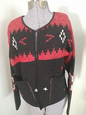 Cárdigan suéter rojo nativo americano occidental hecho a mano de colección para mujer EE. UU. S USADO EN EXCELENTE ESTADO Foto 1 de 4