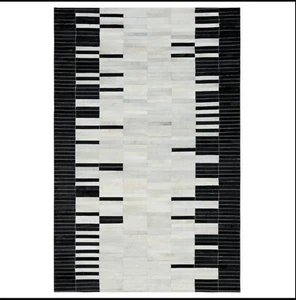Leder Patchwork Teppiche - Handarbeit Unikat Kuhleder Teppich Streifen Bodenfliesen - Bild 1 von 3