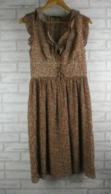 Piper женщин трапециевидное платье коричневый розовый цветочный принт 10 v-образным вырезом крышка рукава  - Изображение 1 из 4