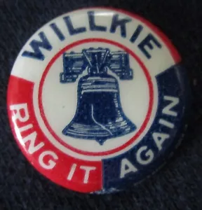 WILLKIE RING IT AGAIN Spilla politica 3/4" 1940 pinback MOLTO BELLA - Foto 1 di 2