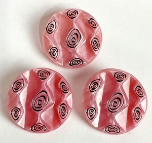 Geometrische Rosa Schwarz Wirbel Welle Tschechische Glasknöpfe 3er Set - Bild 1 von 12
