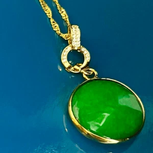 BAi Burmese Jade & Gold 18k GF  Necklace - Picture 1 of 11