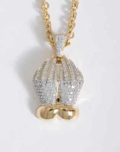 Praying Hands Pendant 1.40Ct Round Lab Created Diamond 14K Yellow Gold Plated - Picture 1 of 2