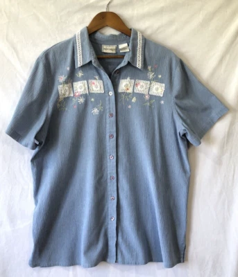 Túnica de encaje bordada Napa Valley manga corta 1X Cottagecore Farm Country Foto 1 de 4