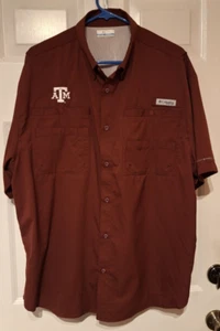 Camicia Texas A & M Aggies Columbia PFG Omni Shade Fishing SS Uomo Taglia L Marrone - Foto 1 di 8
