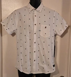 Men's Truth Substance Common Sense Short Sleeve Button Up Shirt Medium SKULLS - Picture 1 of 6