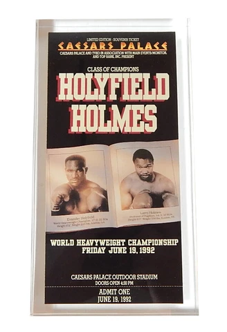 Holyfield VS Holmes June 19 1992 Caesars Palace Ticket Stub Lucite Slabbed & Bag Cover
