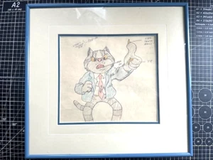 Original Fritz die Katze Modellbogen mattiert und gerahmt mit COA Bakshi - Bild 1 von 4