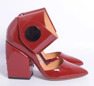 Petar Petrov Women Red Sandals Patent Leather Solid Ankle Strap Heel Shoes EU 37 - Picture 1 of 9