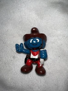 Schleich Cowboy Smurf PVC Collectible Figure Peyo Lasso Gun Vintage 1981 Toy - Picture 1 of 4