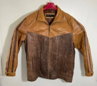 Perry Ellis America Mens XL Leather Jacket Brown & Tan Full Zip With Pockets Dur - Image 1 of 3