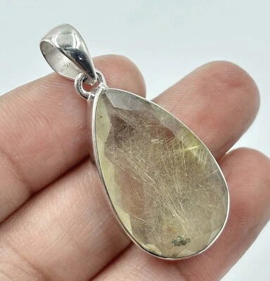 925 Sterling Silver Golden Rutile Gemstone Birthday Present Pendant KJ-562 Foto 1 de 4