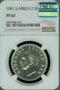 1951 SOUTH AFRICA 2.5 SHILLINGS NGC PF67 MAC FINEST GRADE & MAC SPOTLESS  * - Picture 1 of 4