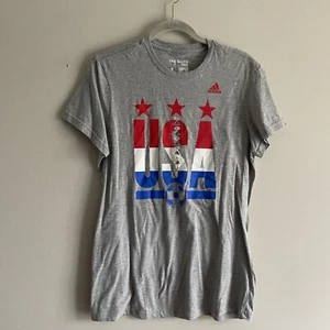 Adidas Women SZ L Heater Gray W/Red/White/Blue USA Soccer Graphic T Shirt NWT - Picture 1 of 5