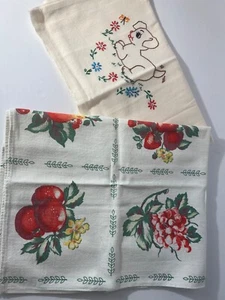 Vintage Tea Towels Embroidered Retro Fruit Floral Dog (2) - Picture 1 of 7