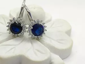 Orecchini ROTONDI ZAFFIRO BLU Gioielli Donna in Argento 925 rodiato Oro Bianco - Foto 1 di 5