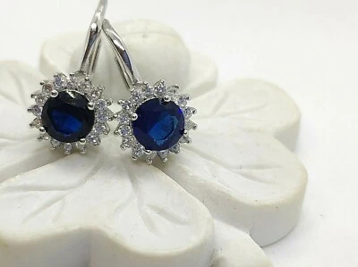 Orecchini ROTONDI  ZAFFIRO BLU Gioielli Donna in Argento 925 rodiato Oro Bianco - Immagine 1 di 4