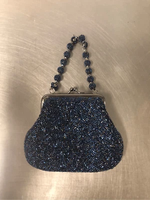 Винтажный Sasha женщин синий и фиолетовый сильно бисером поцелуй замок вечер официальный Ha - Изображение 1 из 4