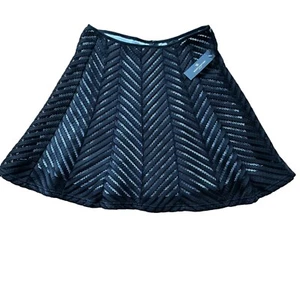 Worthington Ladies 8P Lace Overlay Skirt A-line Black White Diagonal Stripe NWT - Picture 1 of 6