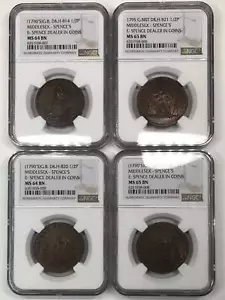 1790s MIDDLESEX SPENCE'S DEALER IN COINS 4x CONDER TOKENS NGC MS64/65 BN - Picture 1 of 2