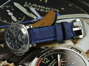 PULSERA RELOJ 26 24 22MM VAQUEROS AUTÉNTICOS AZUL DENIM 1 PIEL SE AJUSTA PANERAI ETC MA CORREA - Imagen 1 de 12