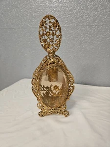 Vintage French Ormolu Perfume Bottle with Dauber. Brass/Gold/Amber Glass - Picture 1 of 8