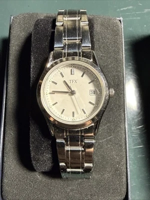 TFX-Bulova tom prata estojo moldura pulseira relógio data mulher nova bateria - Imagem 1 de 4