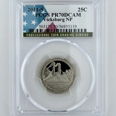 Vicksburg Quarter PR 70 DCAM PCGS Clad 2011 Best Top Grade NP 25c (Mississippi) - Image 1 of 4