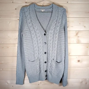 GAP Cable Knit Cardigan Mens Small Light Heather Grey Cotton & Wool Blend Winter - Picture 1 of 20