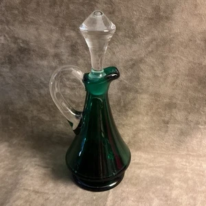 Vintage 30er Jahre Made in Czechoslovakia Smaragdgrün und Kristallflasche Cruet Oil - Bild 1 von 5