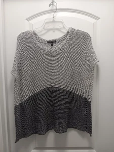 Eileen Fisher Talla Top Pullover Tejido Crochet Torcido Abierto Bloque de Color S Gris - Imagen 1 de 5