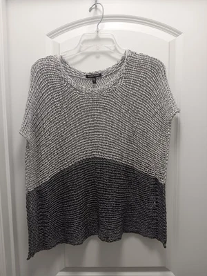 Eileen Fisher Sz. S Gray Colorblock Open Twist Crochet Knit Pullover Top - Image 1 of 4