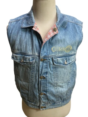 Chaleco Reversible Diesel De Colección Talla M Denim Logo Pagado Rosa Azul Hecho en Italia Algodón Foto 1 de 4