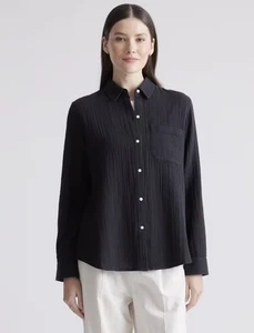 100% Organic Cotton Gauze Long Sleeve Shirt Quince Black Small - Picture 1 of 12