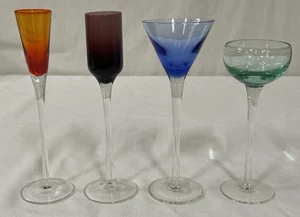 4 Vintage 6,5" bis 5,5" Juwel Cordial Aperitif Gläser von Bombay grün blau Bernstein - Bild 1 von 13