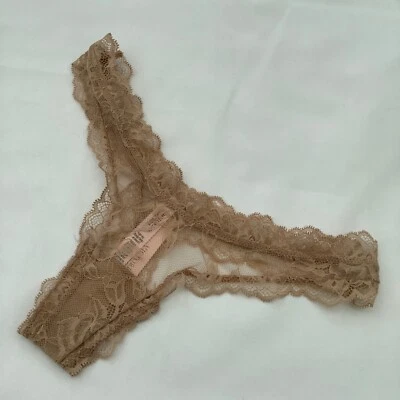 Victoria's Secret Very Sexy Beige Nude Lace High Leg Thong Panties - Size M BNWT - Image 1 of 3